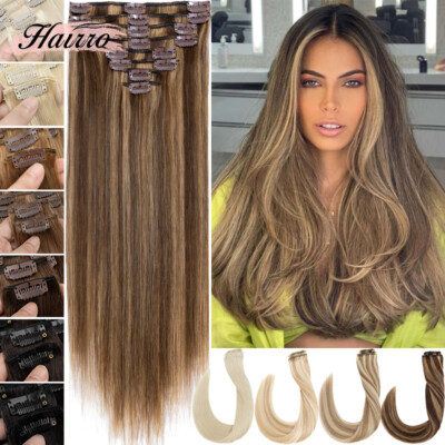 8A Clip In 100% Real Human Hair Extensions Russian Remy 8PCS 18CLIPS Highlight