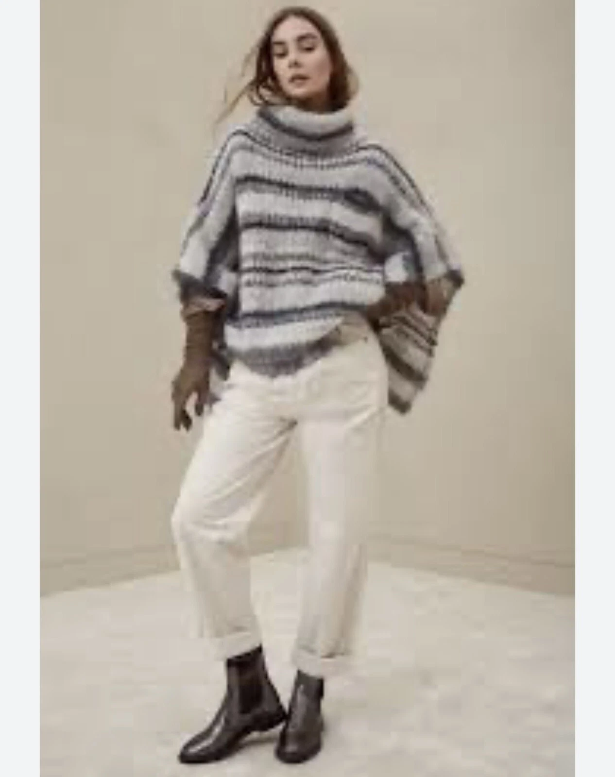 BRUNELLO CUCINELLI Mohair/wool Blend Striped Poncho/Sweater New