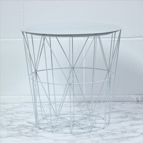 White Round Metal Tray Side End Table Geometric Storage Basket Home