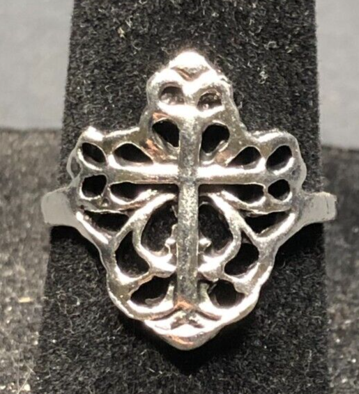 Vintage Antique Silver Tone Cross Ring - Size 6