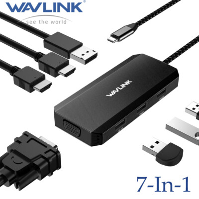 USB C Dock Laptop Dockingstation Typ-C HUB HDMI 4K DP VGA 3xUSB A vier Monitore
