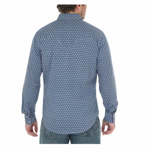 MVR371M Wrangler Retro Men's Blue Print Western Shirt NEW - Picture 2 of 3