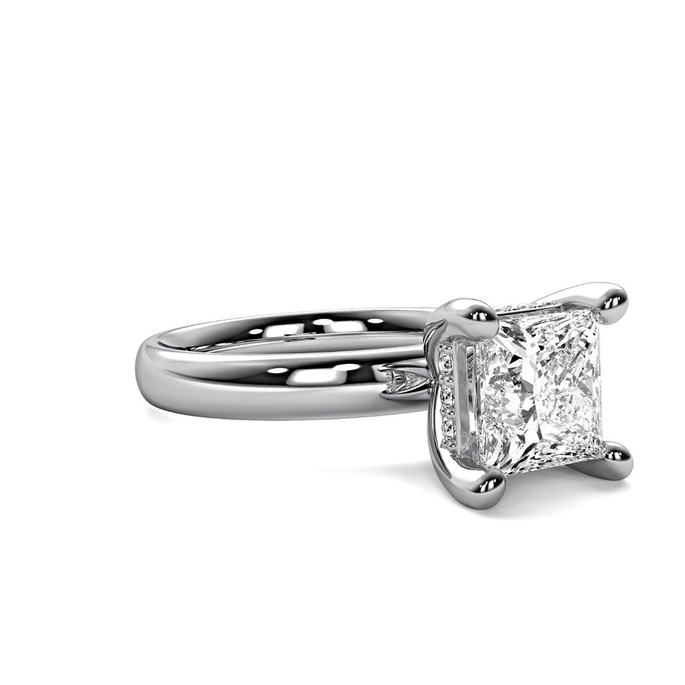 Hidden Halo 2.20 Ct H VS2 Lab Created Princess Cut Diamond Engagement ...