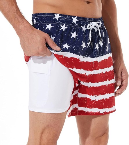 Men's 5" Swim Trunks with Compression Liner, Quick-Dry & Zipper Pockets