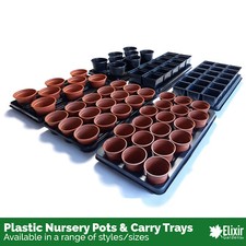 Square & Round Seedling & Plant Pots with Market/Potting Carry Trays (7cm-13cm)