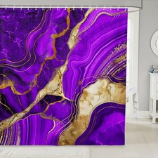 Purple Marble Shower Curtain 72" Wx72 L, Gold Marbling Crack Bathroom Shower ...