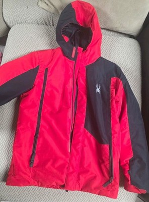 Spyder Kids XL Hooded Full Zip Ski Jacket Red/Black Colorblock Logo