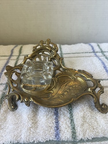 Vintage Teleflora Desk Top Brass inkwell 2 Pieces Victorian Style Baroque 1980s - Afbeelding 12 van 12