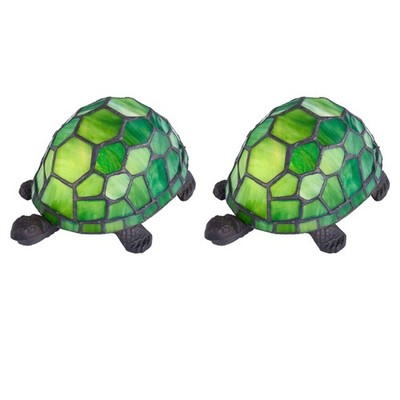 2er Set Tischlampen Nachttischlampen Tiffany grün Schildpatt farbiges Glas