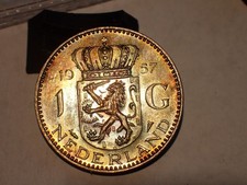 Netherlands 1957 Gulden Silver with Beautiful Golden Toning