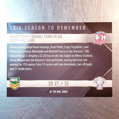 2017 NRL Traders Season to Remember Card SR27 Shaun Kenny-Dowall Roosters - Bild 2 von 2