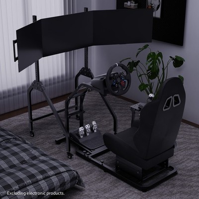 Hottoby Racing Sim Cockpit With Seat & Triple TV Stand Fit Logitech Thrustmaster