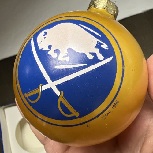 Vintage BUFFALO Sabres NHL Sports Collectors Christmas Ornament Blue & Gold 1988 - Picture 2 of 7