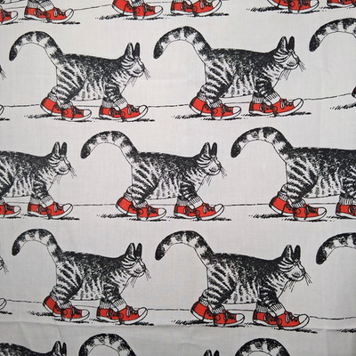 Vintage Kilban Cat Fabric Material Remnant Red Sneakers Cats Sewing Sew READ