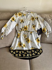 Blush Women’s S White/Yellow Floral V-Neck 3/4 Sleeve Shift Short Dress Size L