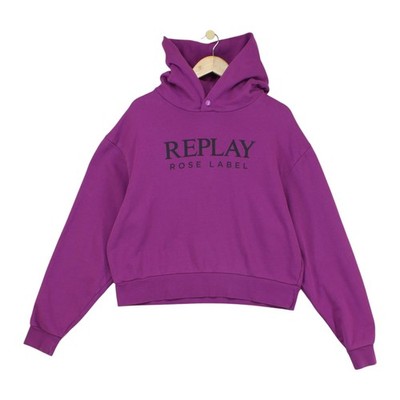 Replay Rose Label Hoodie Damen Größe M Lila Oversized Grafik Pullover