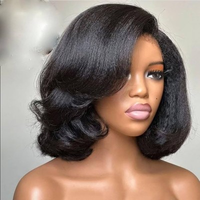 Ilikehair Bouncy Curly With 4C Kinky Edges 13X4 HD Invisible Lace Bob Wig