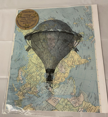 Steampunk Hot Air Balloon Over World Map Print   Winterberry Cottage Art Print