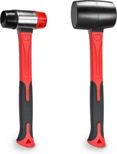 2Pcs Hammer Set, 16oz Rubber Mallet & 40mm Double-Faced Soft 2PCs, Black, Red 