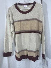LuLaRoe Mariah Pullover Sweater- White Khaki Maroon Stripes - XL - NWT