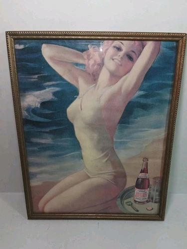 Vintage PEPSI COLA double dot swimsuit girl gas oil print poster sign art