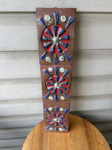 Sigrid Blow Geometric Folk Primitive Studio Art Pottery Tile Wall Sculpture 21"
