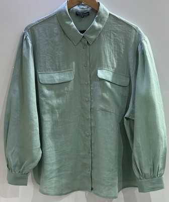 Phase Eight Leinenhemd UK 16 grün salbei Knopfleiste Bluse Taschen Relaxed Fit 