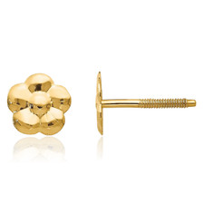 14K Solid Yellow Gold Medium Flower Stud Earrings 6mm 1/4 inch Screw Back,