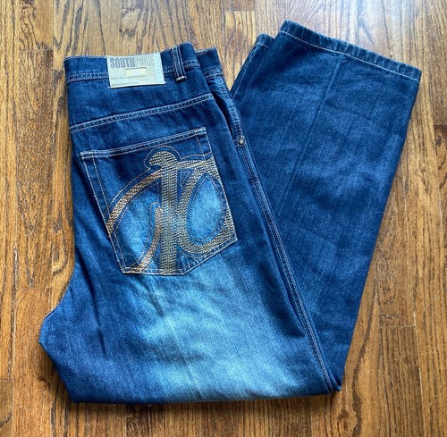 Vintage Southpole Jeans Herren 38x32 Blau Baggy Wide Leg Bestickt Hip Hop Y2K