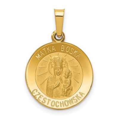 14k Gelbgold Satin Hohl Matka Boska Czestochowska Medaille Anhänger 0,88 g