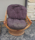 Vintage Mid Century Modern Bamboo Rattan Oversize Swivel Chair Boho Tiki