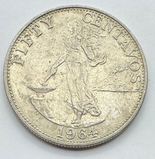 1964 Philippines 50 Centavos - 50C - World Coins - Free Shipping