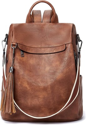 Telena Backpack Purse for Women, PU Leather Anti Theft Travel Brown 