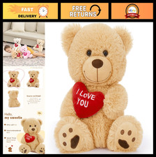 12" Plush Teddy Bear with Red Heart - I Love You Stuffed Animal Gift for Kids 