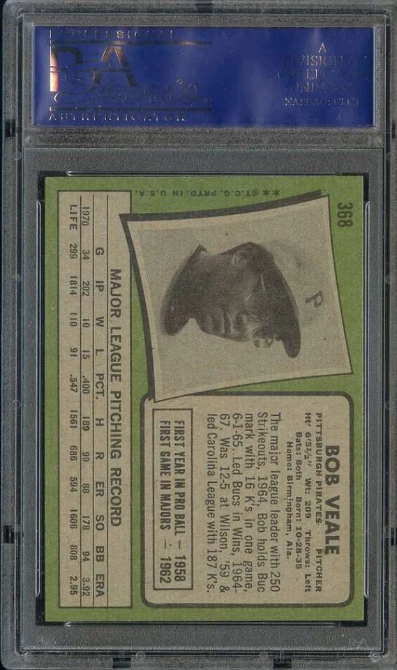 1971 TOPPS #368 BOB VEALE PSA 8 PIRATES *B71342 - Image 2 of 2