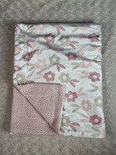 DreamGro Pink Floral Baby Blanket White Tan Flowers Sherpa Dream Gro Lovey