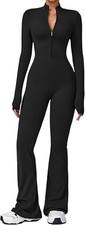 ECUPPER Yoga Jumpsuit Women's S Zip Up Long Sleeve Flared One Piece Bodysuit