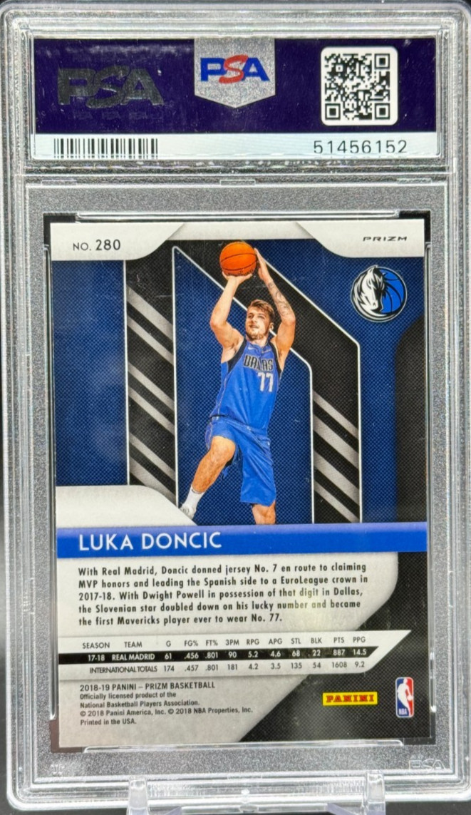 2018-19 Panini Prizm - Luka Doncic #280 Hyper Prizm Rookie RC - PSA 9 view 2