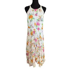 Cato Ivory Floral Garden Lace Trim Halter Maxi Dress, Size Medium, Cottagecore