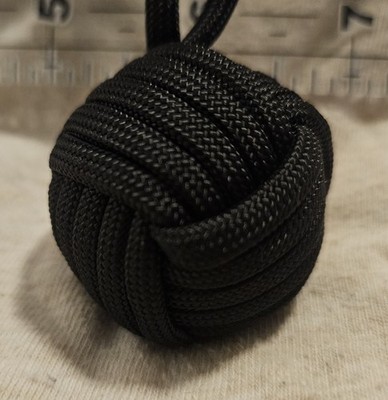 550 Paracord 1'' Pinball Decorative Monkey's Fist 5'', Key Fob/Chain Black