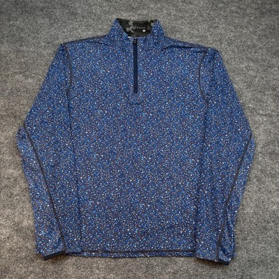 Greyson 1/4 Zip Large Mens Blue Speckled Geometric Floral Print Golf Shirt TATE