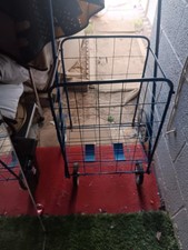 Blue Wire Metal Rolling Shopping Basket Hand Cart w/ Handle, Swivel Wheels