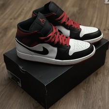 Nike Air Jordan 1 Mid Black Toe Bianco Rosso Sneakers DQ8426-106 Uomo Taglia 9,5