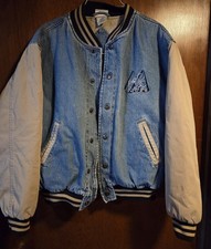 Vintage Mickey Mouse Denim Varsity Bomber Jacket Med Embroidered 1990s Men/Women