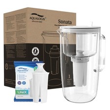 Glas Wasserfilter Aqualogis weiß mit Filterk...