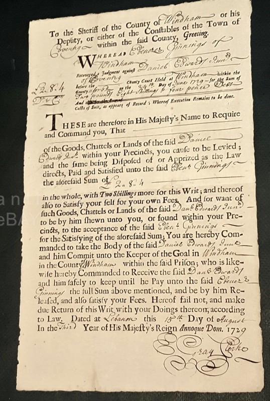 1729 antique COLONIAL windham lebanon ct GINNINGS vs EDWARDS LEGAL DOCUMENT