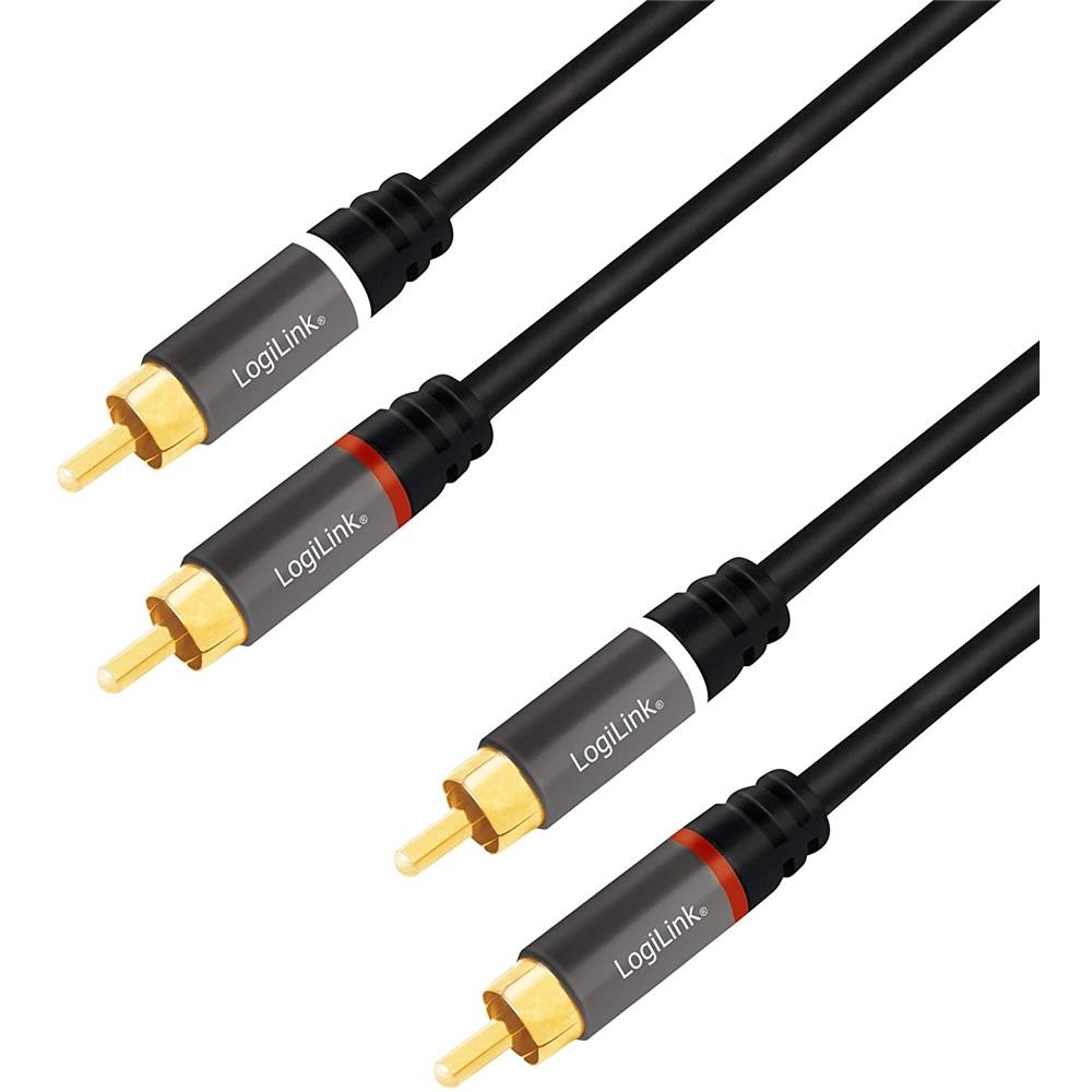 LogiLink Stereo Cinch Audio Kabel RCA 2 x 2 Cinch Stecker farbmark geschirmt 5m 3090₽