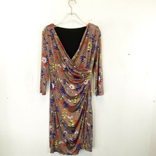 Whimsical Boho Surplice Dress Womens SMALL Brown Red Floral Wrap Cocktail