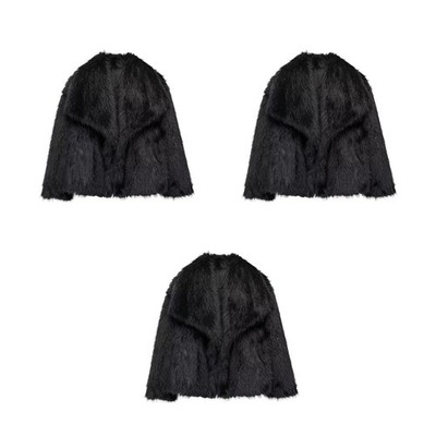 Damen Kunst Pelf Mantel Langarm Trendy Warm Warm Locker Kurz Schwarz Oberbekleidung