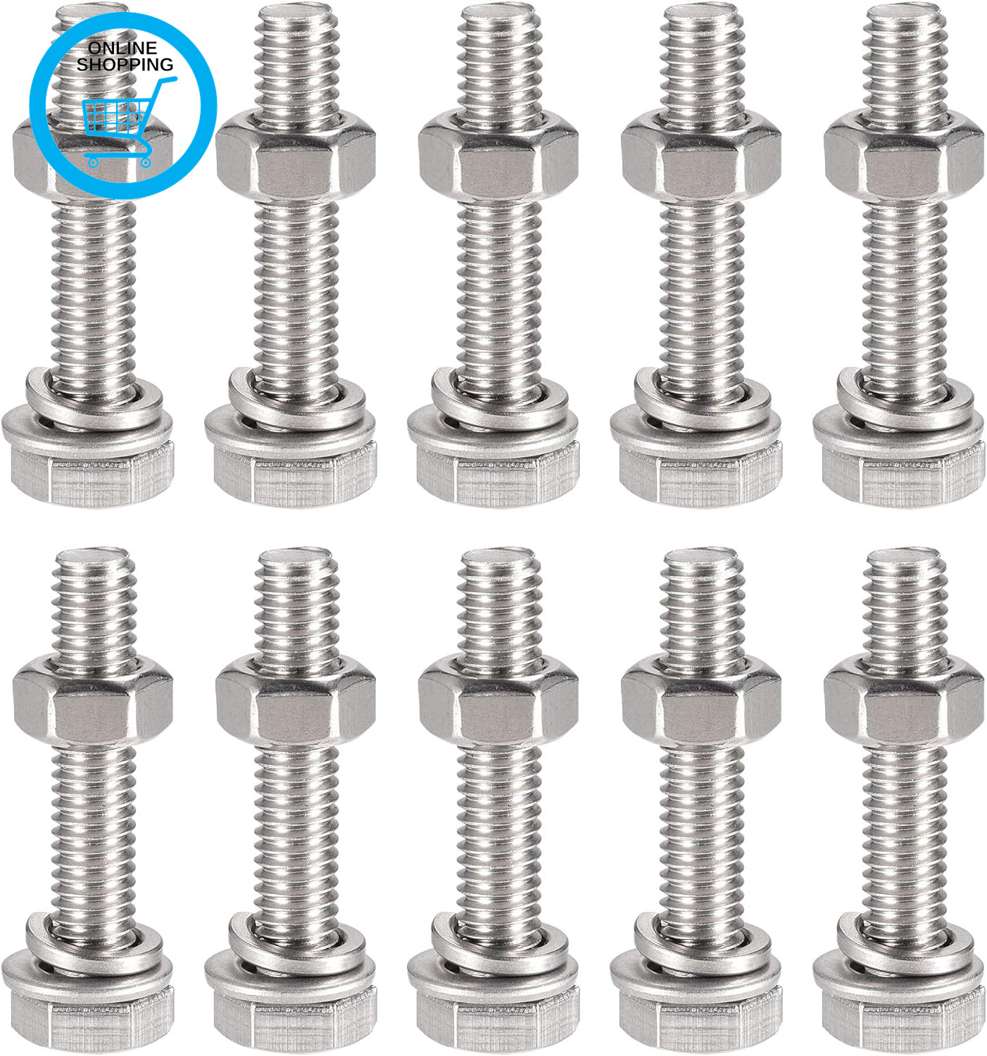 M6 X 30Mm Hex Head Screws Bolts, Nuts, Flat & Lock Washers Kits, 304 Stainless S